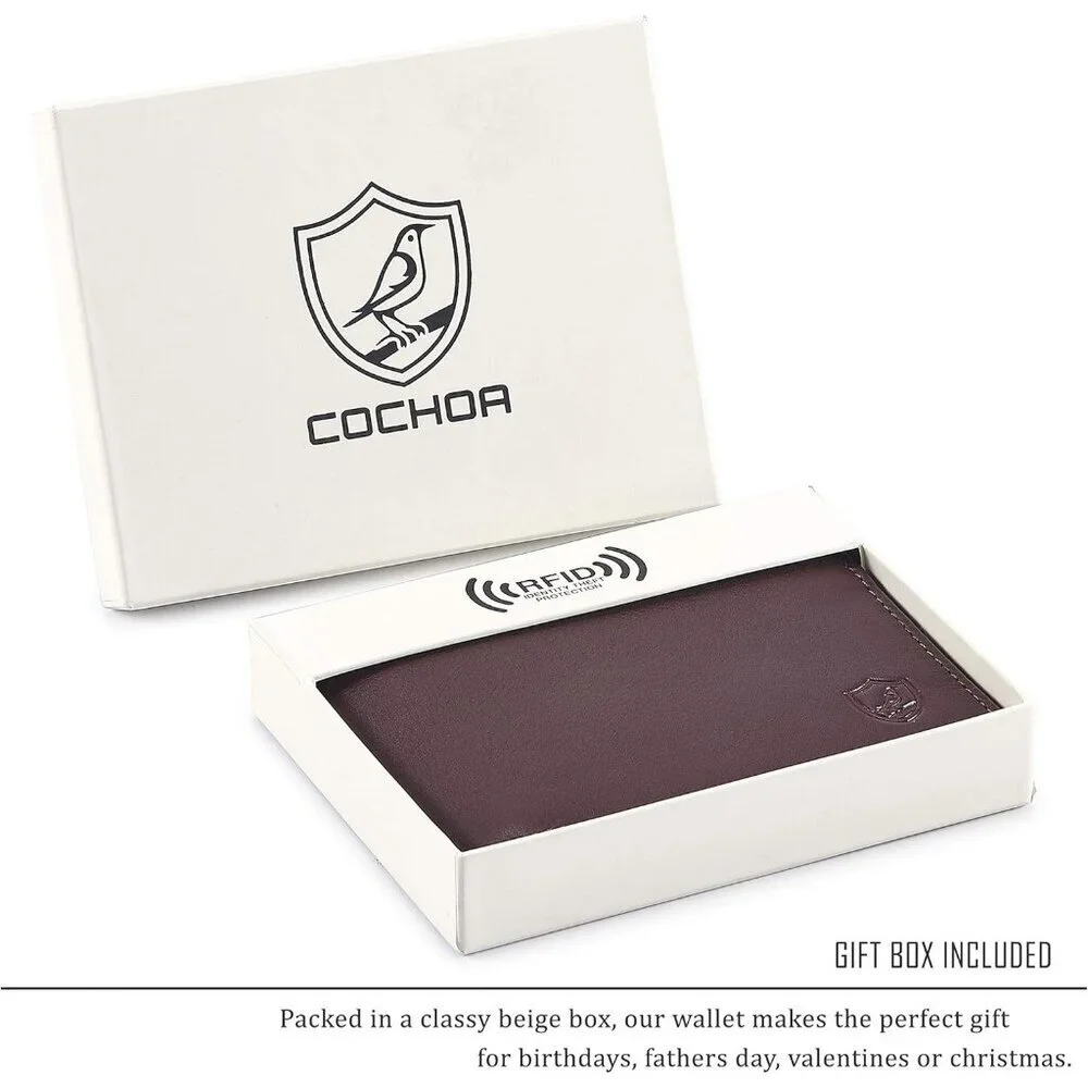 Men's Unique Metal Real Slim Chocolate Genuine Vintage Leather Stylish Wallet